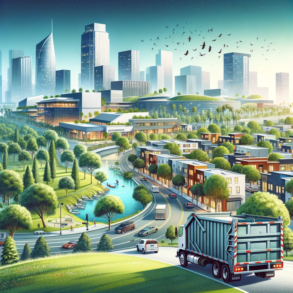 DALL·E 2024-03-26 14.44.00 - An illustration showcasing a vibrant and clean community in Woodland Hills, California, with a harmonious blend of urban development and natural lands